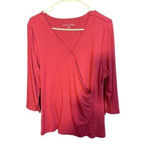 Soft Surroundings Womens XL Red Draped V-Neck Top With Pocket Pima Cotton Blend